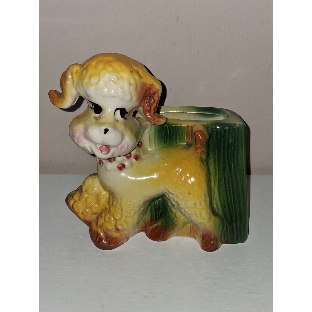 Vintage O.P. Co. Ceramic Fashions Poodle Planter – 5" Tall x 4" Wide